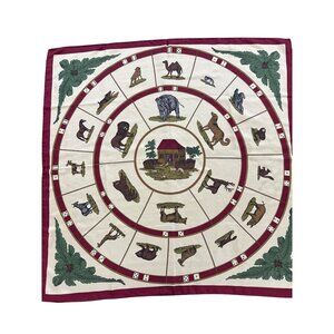 Vintage Saldarini Como Silk Scarf With Animal & Dice Design 34" Square Italy Hea